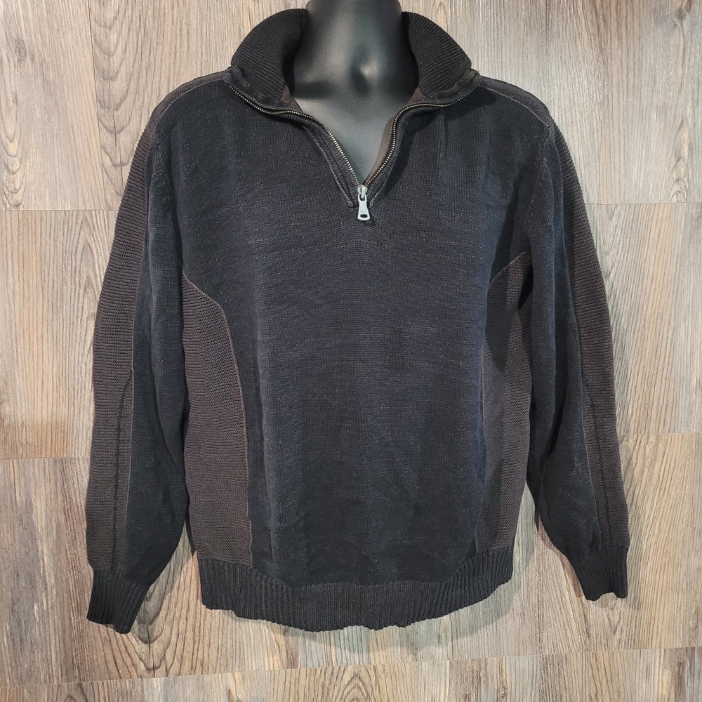 Buckle BKE 1/4 Zip Pullover Sweater Size Large Weathered Black Brown Grunge Prep